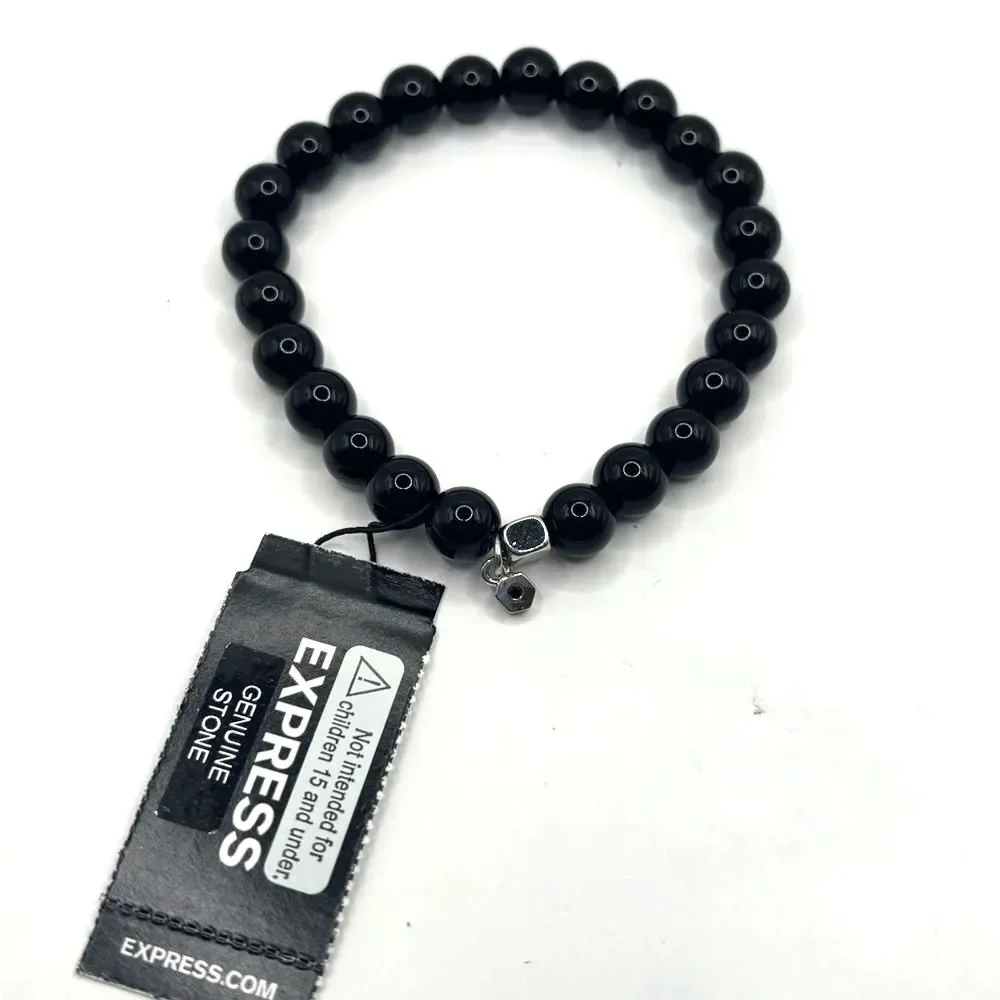 Express Black Glass Beaded Stretch Bracelet